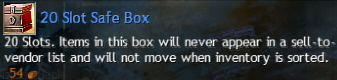 MMOJUGG Guild Wars 2 EU 20 Slot Safe Box Details View of Item Function and Use